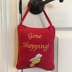 Gone Shopping Stuffed Red Door Hanging sign